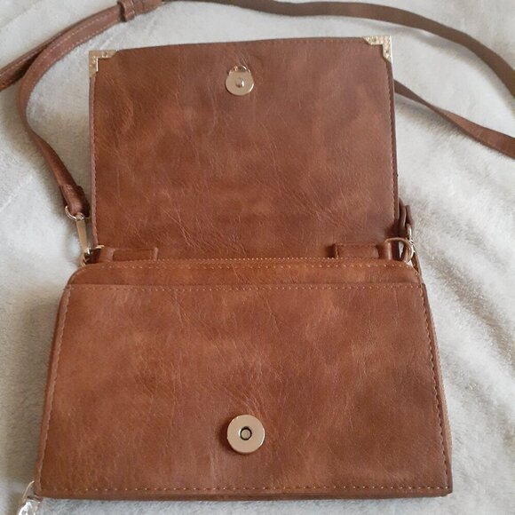 Urban Expressions Brown Vegan Leather Crossbody Wallet Bag - Picture 8 of 15